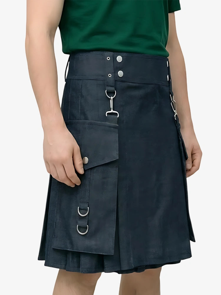 Kilt de mezclilla negra con hebillas hecho a medida