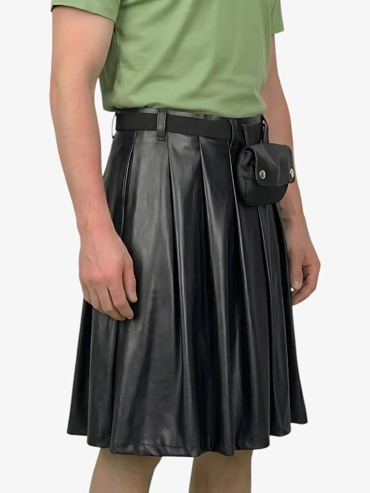 Kilt de Cuero Negro con Pliegues Completos Hecho a Medida