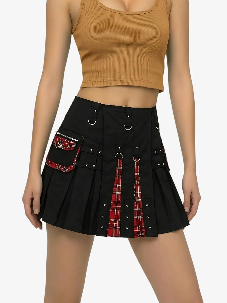 Kilt Híbrido Negro y Rojo Hecho a Medida para Mujer