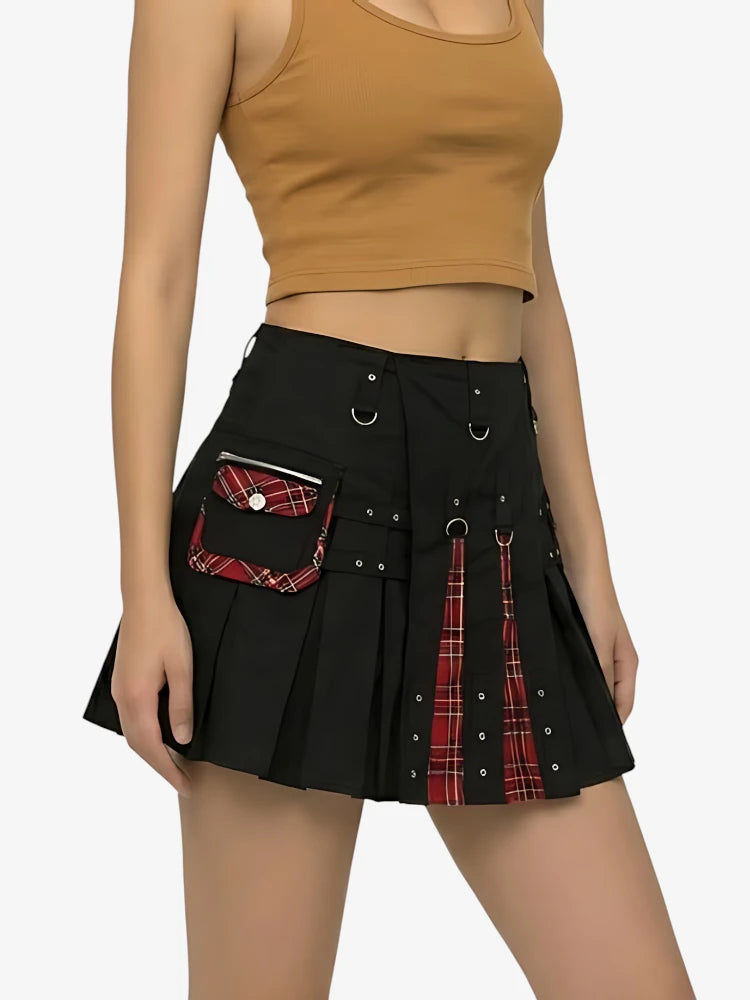 Kilt Híbrido Negro y Rojo Hecho a Medida para Mujer