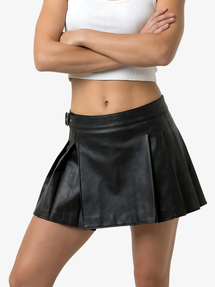 Kilt de Cuero Negro Hecho a Medida para Mujer