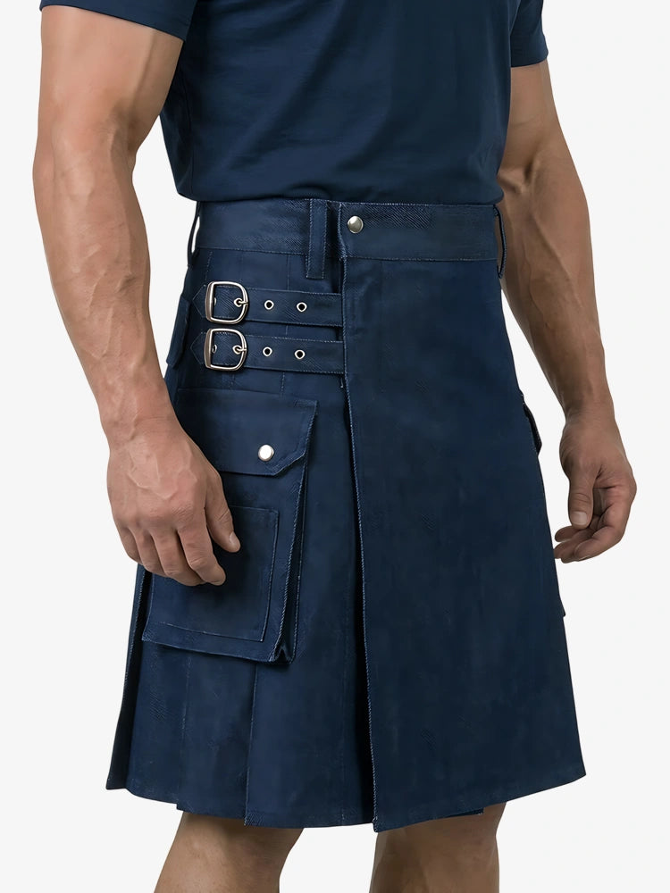 Kilt de mezclilla escocés azul hecho a medida
