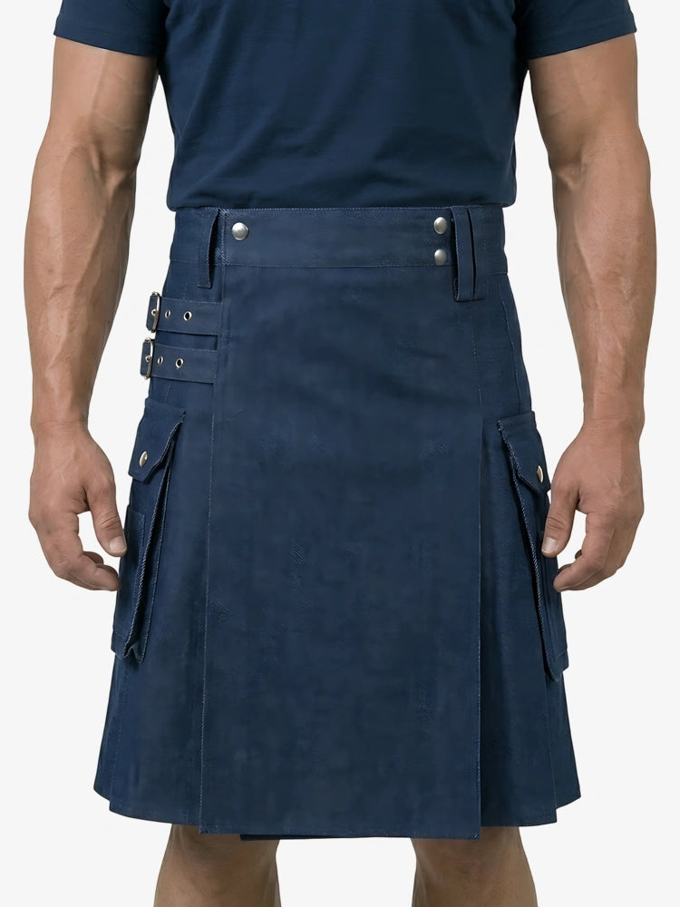 Kilt de mezclilla escocés azul hecho a medida