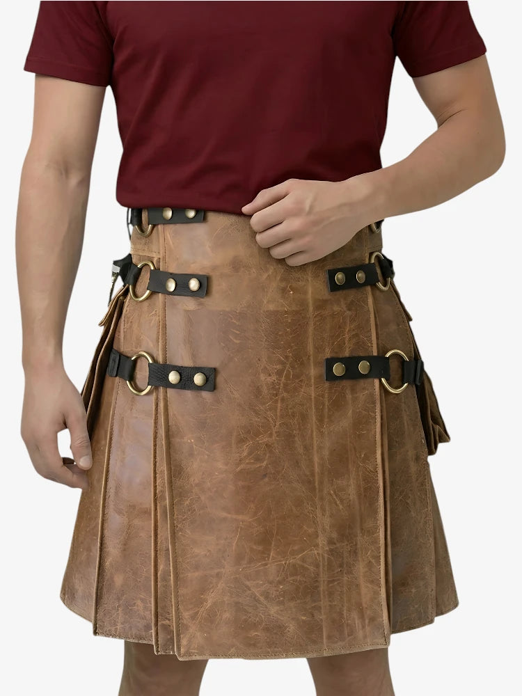 Kilt de Cuero Marrón Hecho a Medida