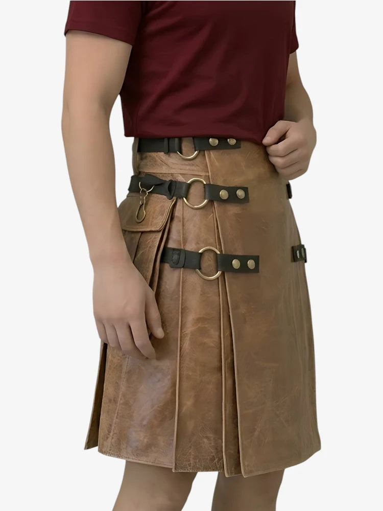 Kilt de Cuero Marrón Hecho a Medida