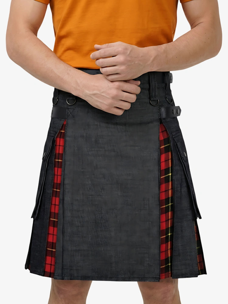 Kilt de mezclilla negra escocés hecho a medida