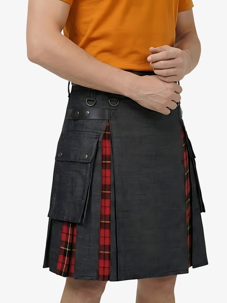 Kilt de mezclilla negra escocés hecho a medida