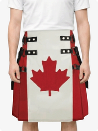Kilt with a red maple leaf design on a white background
