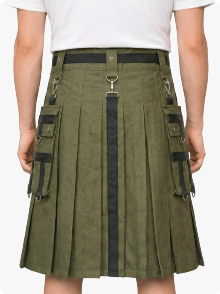 Custom Made Cotton Olive Green Utility Kilt