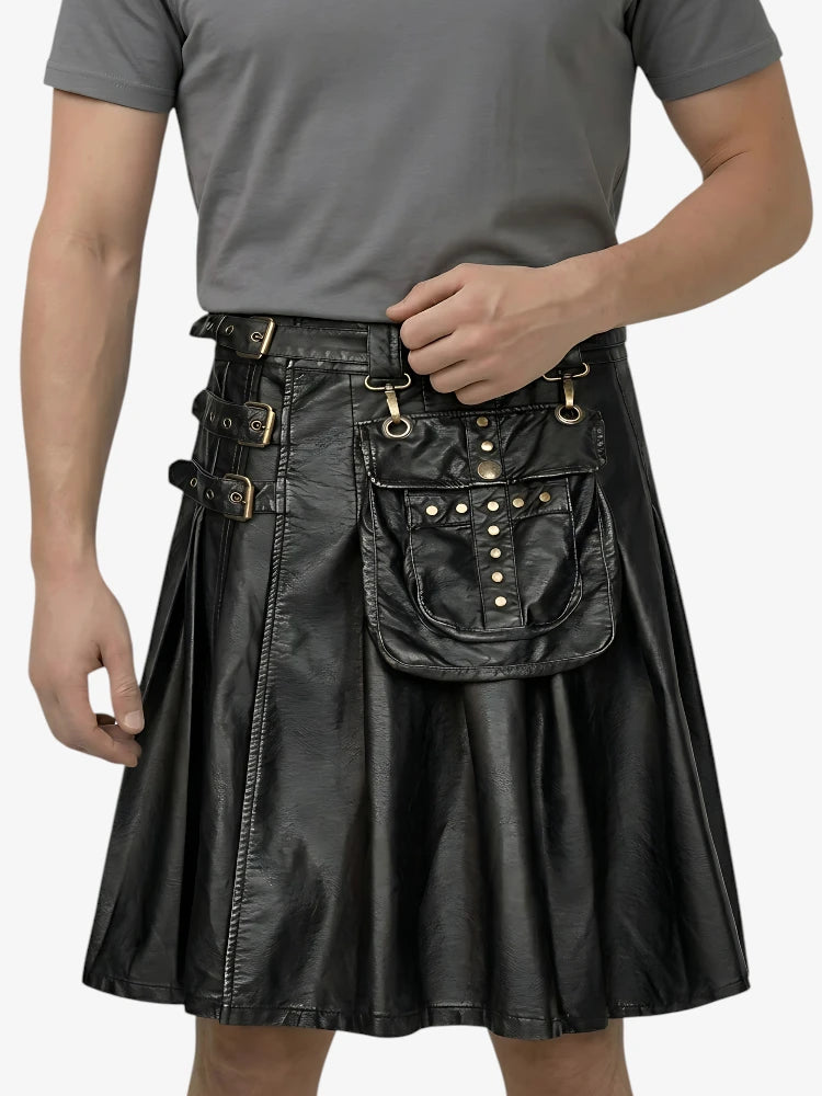 Kilt gótico de cuero negro de vaca hecho a medida