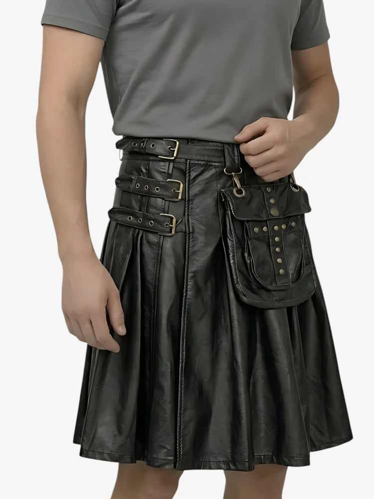 Kilt gótico de cuero negro de vaca hecho a medida