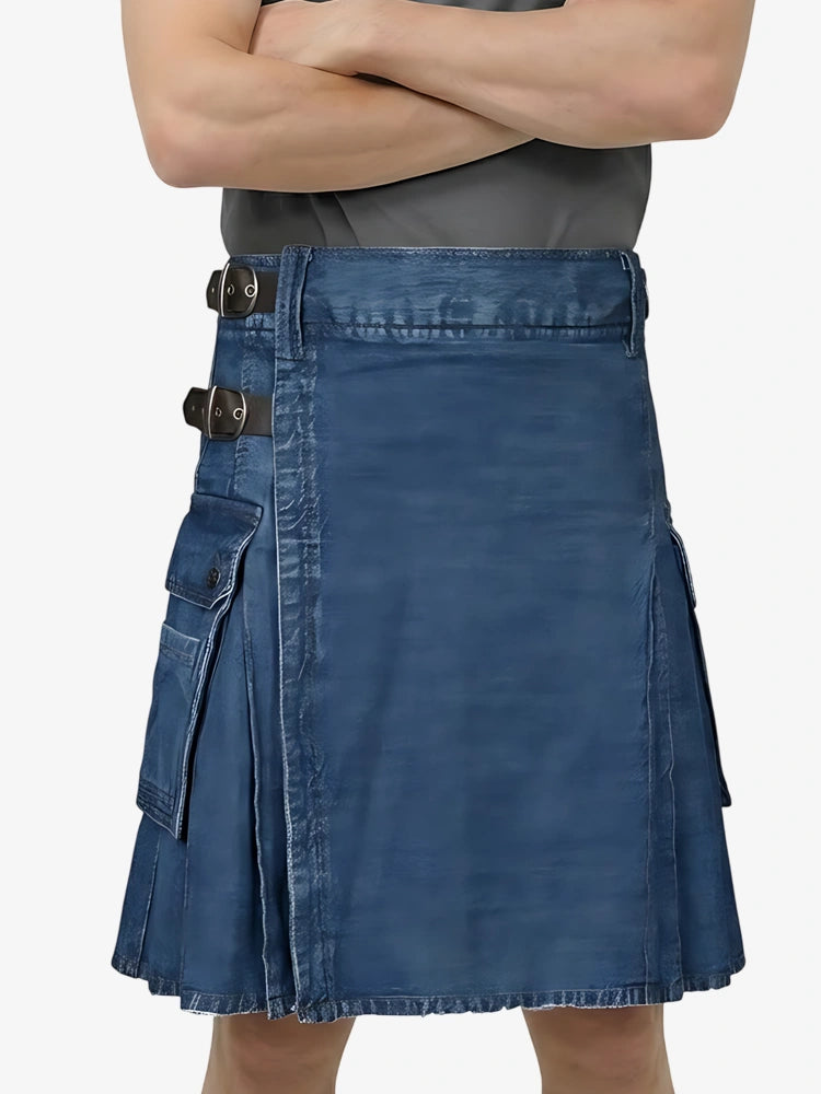 Kilt de mezclilla azul oscuro hecho a medida
