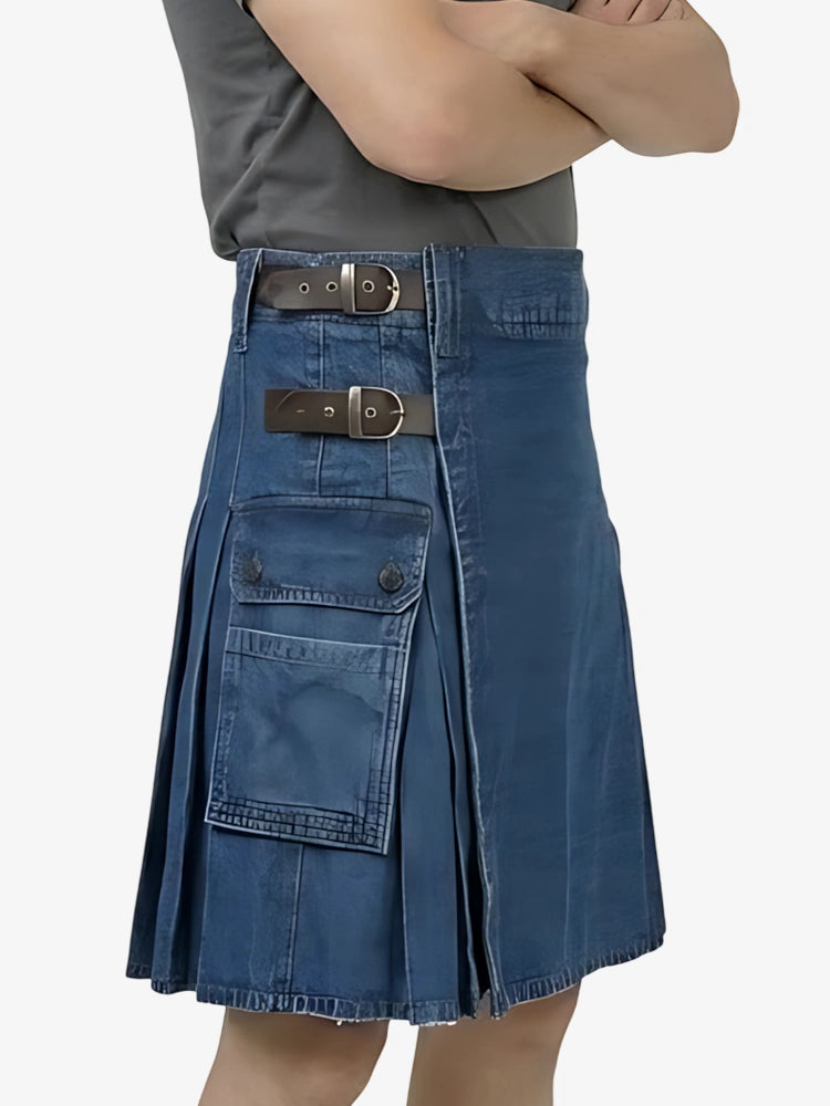 Kilt de mezclilla azul oscuro hecho a medida