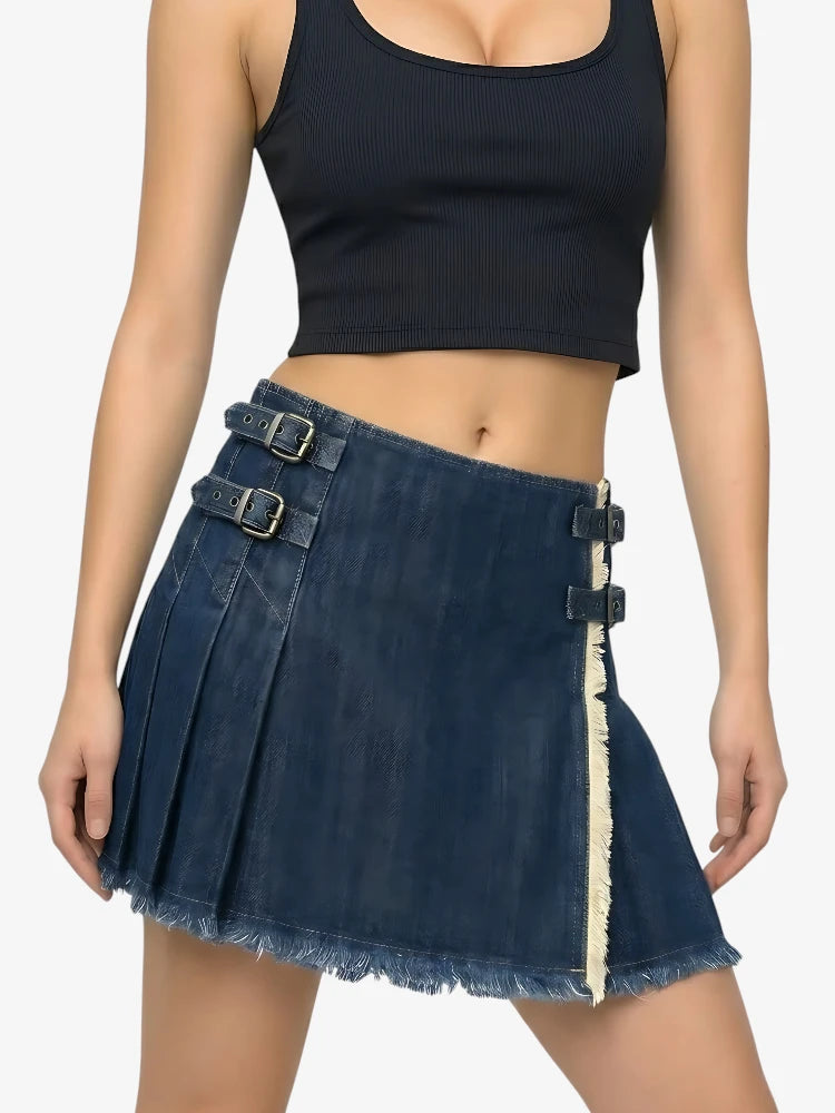 Kilt Vaquero Plisado Azul Oscuro Hecho a Medida para Mujer