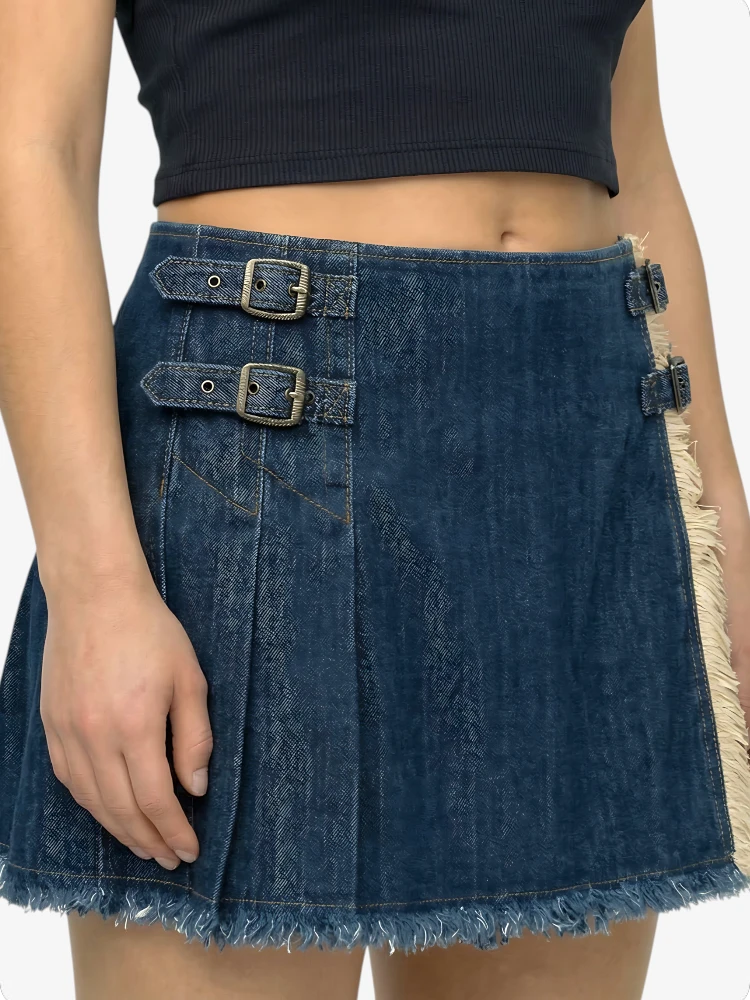 Kilt Vaquero Plisado Azul Oscuro Hecho a Medida para Mujer