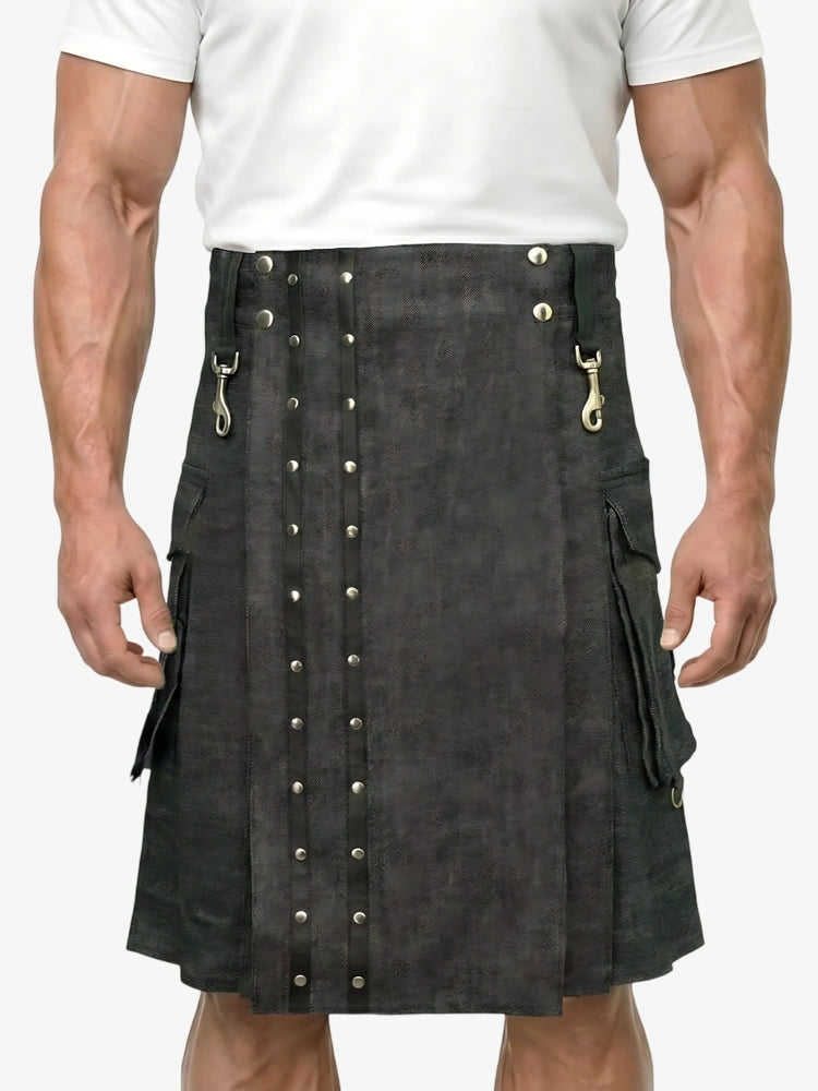 Kilt de mezclilla marrón oscuro hecho a medida