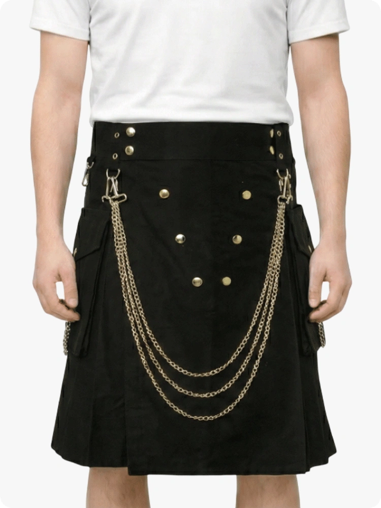 Custom Made Famous Cargo Utility Kilt With Golden Chains