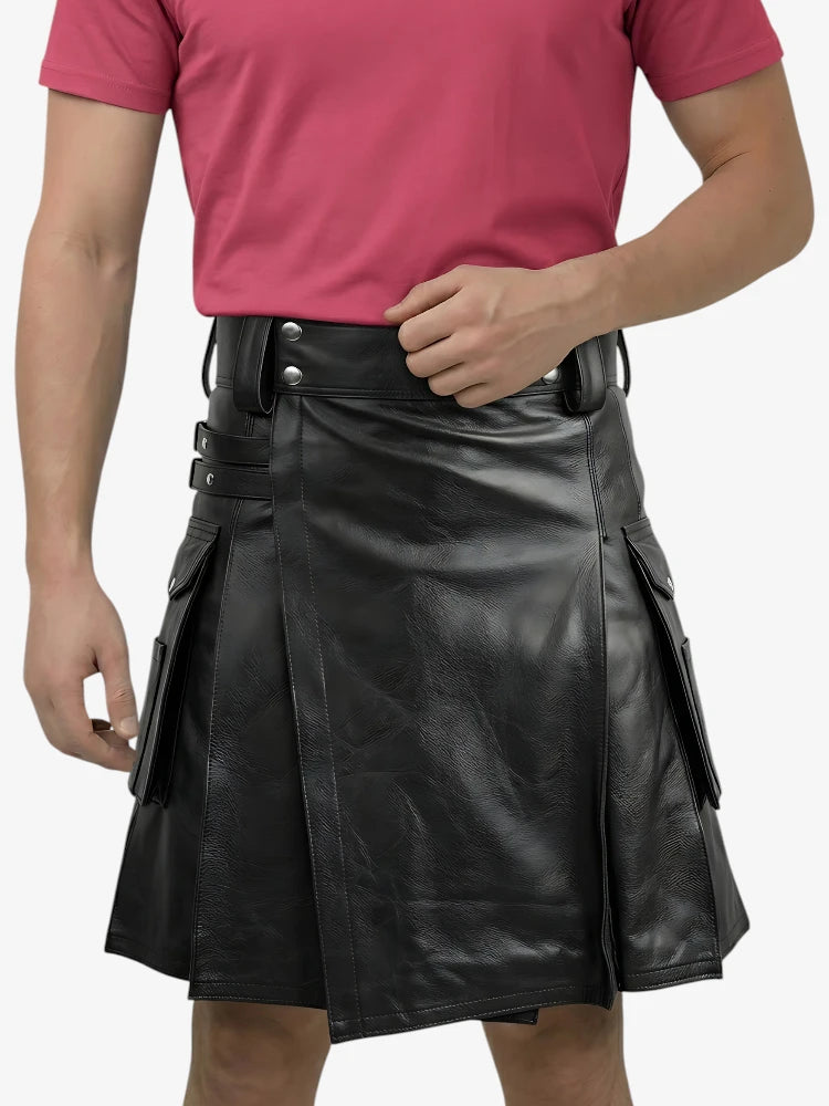 Kilt de Cuero Negro Genuino Hecho a Medida