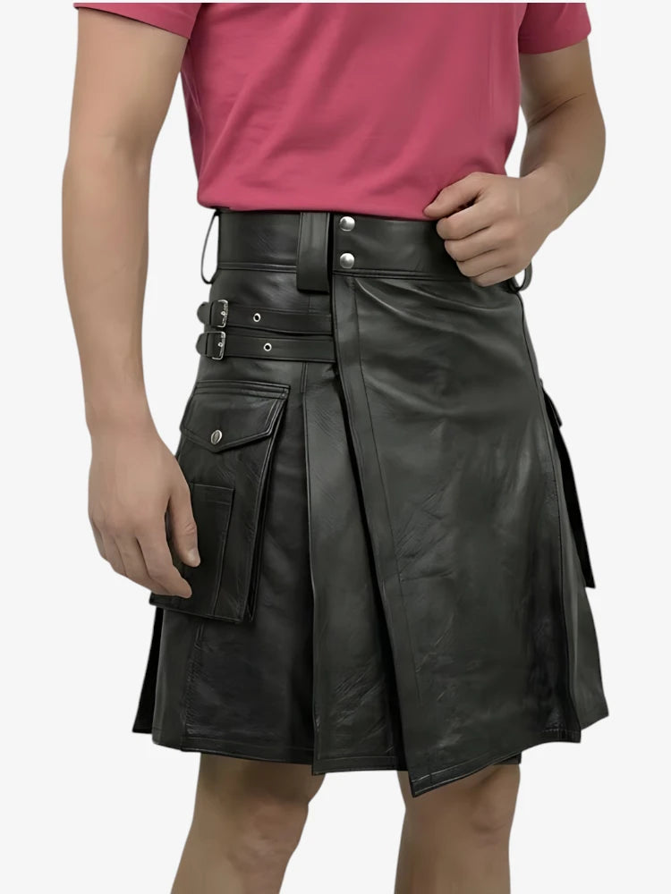 Kilt de Cuero Negro Genuino Hecho a Medida