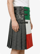 Kilt with a unique design featuring black, green, white, and red colors on a white background.