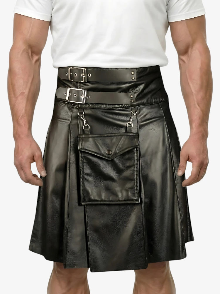 Kilt de cuero negro para hombre hecho a medida