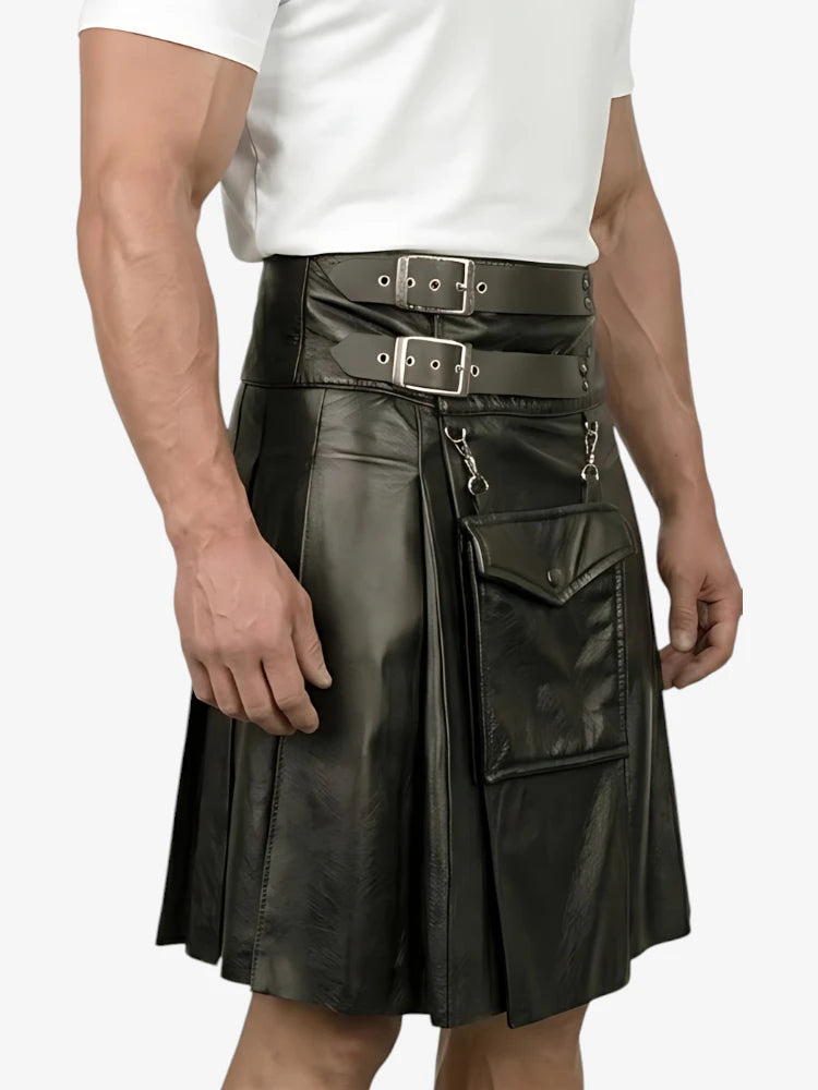 Kilt de cuero negro para hombre hecho a medida