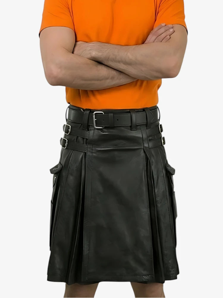 Kilt de Cuero Negro para Hombre Hecho a Medida