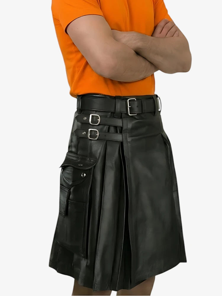 Kilt de Cuero Negro para Hombre Hecho a Medida