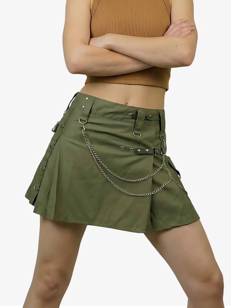 Kilt Utility Verde Oliva Hecho a Medida para Mujer