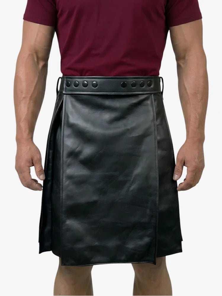 Kilt de cuero negro plisado hecho a medida