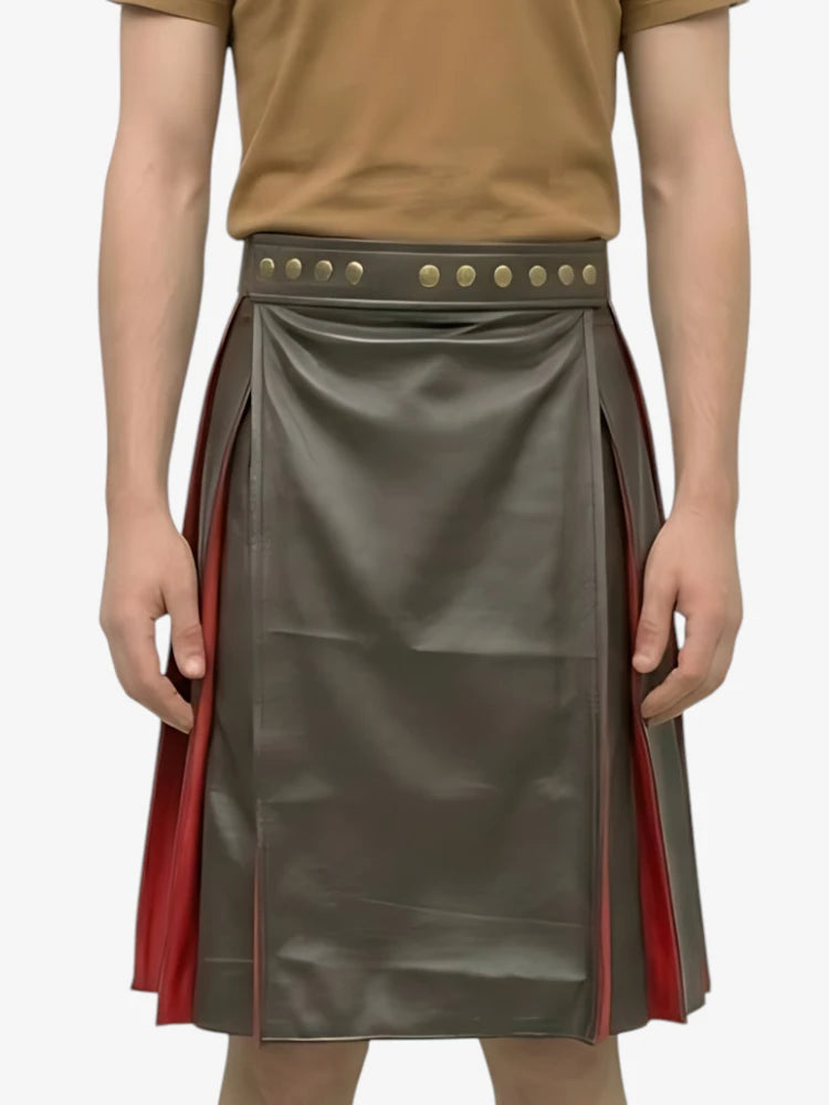 Kilt de cuero plisado negro y rojo hecho a medida