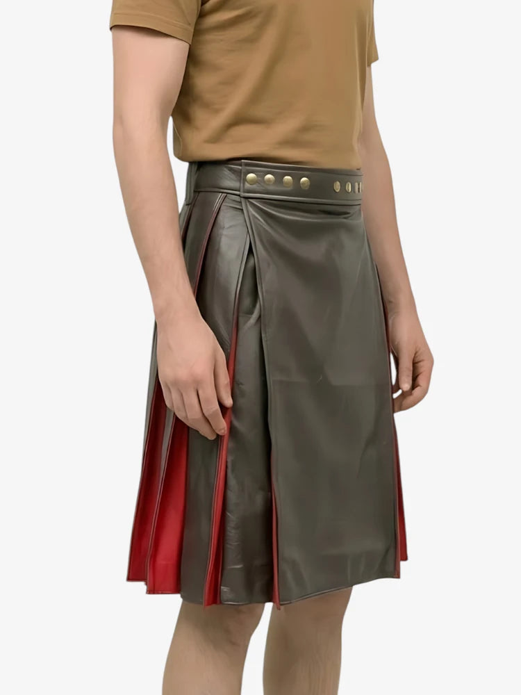 Kilt de cuero plisado negro y rojo hecho a medida