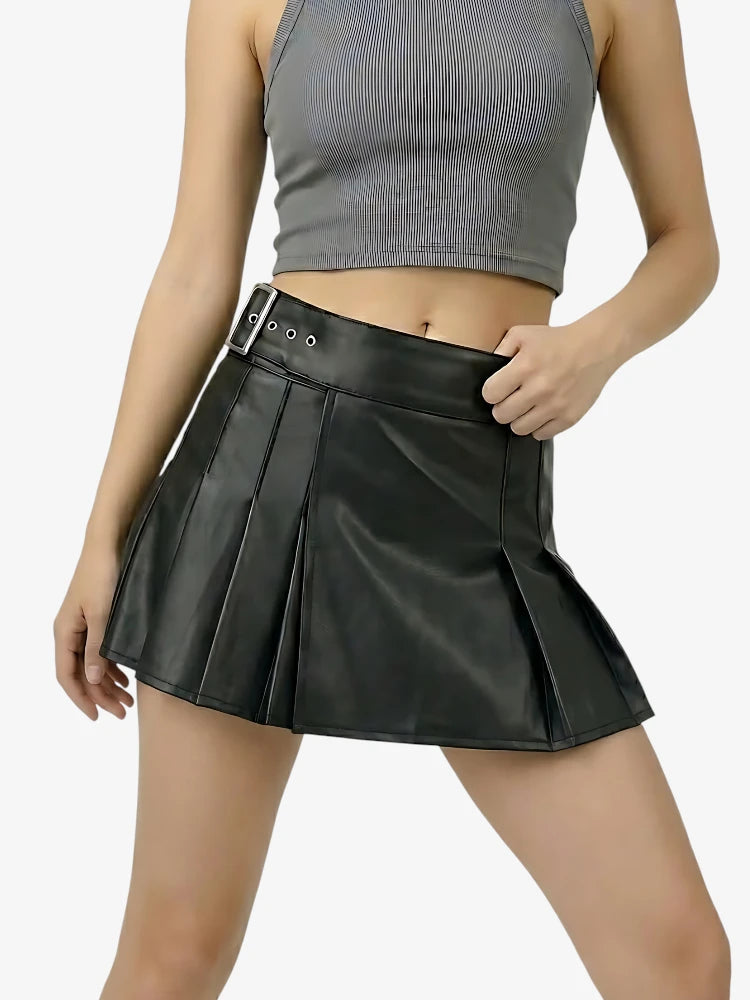 Kilt de Cuero Negro Premium Hecho a Medida para Mujer