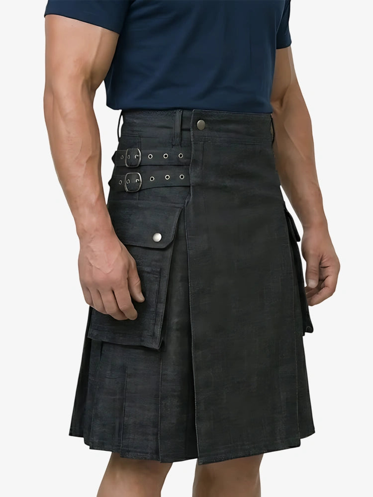 Kilt utility de mezclilla negra escocesa hecho a medida