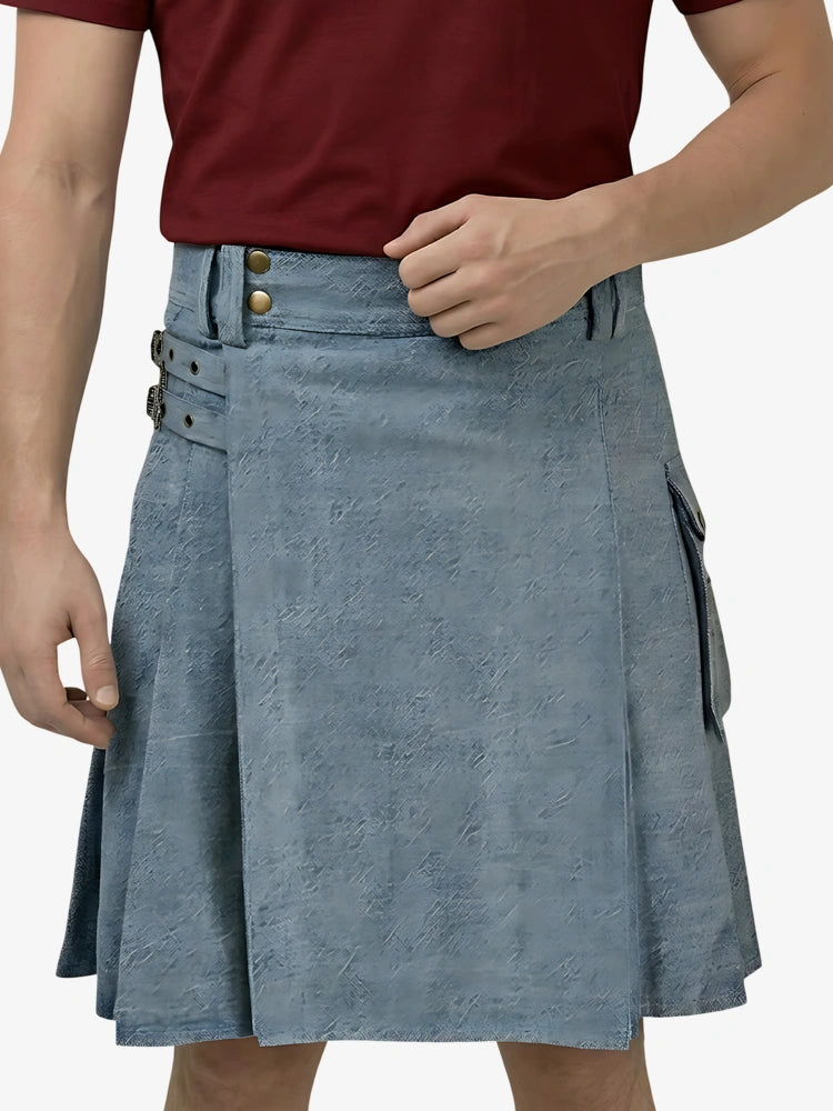 Kilt de mezclilla azul cielo hecho a medida