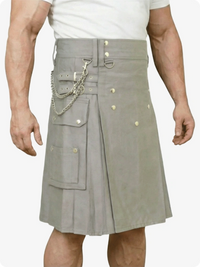Gray kilt with gold buttons and chain on a white background
