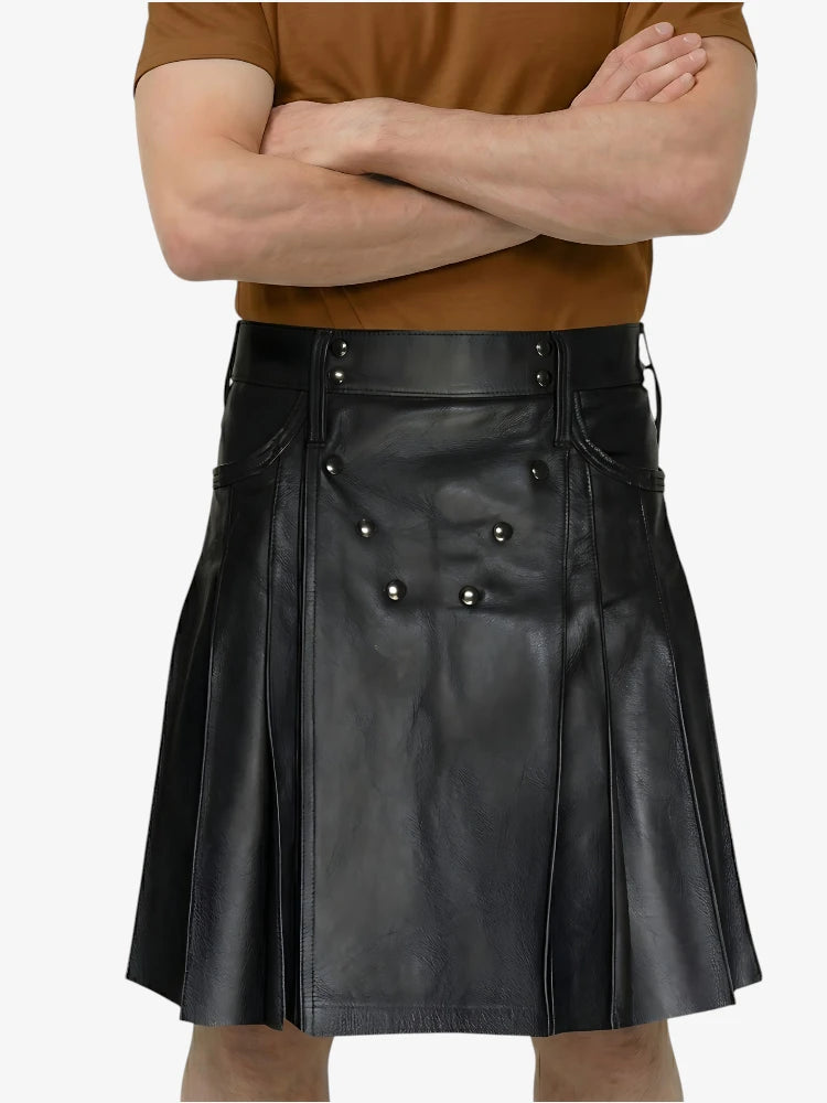 Kilt de cuero negro elegante hecho a medida