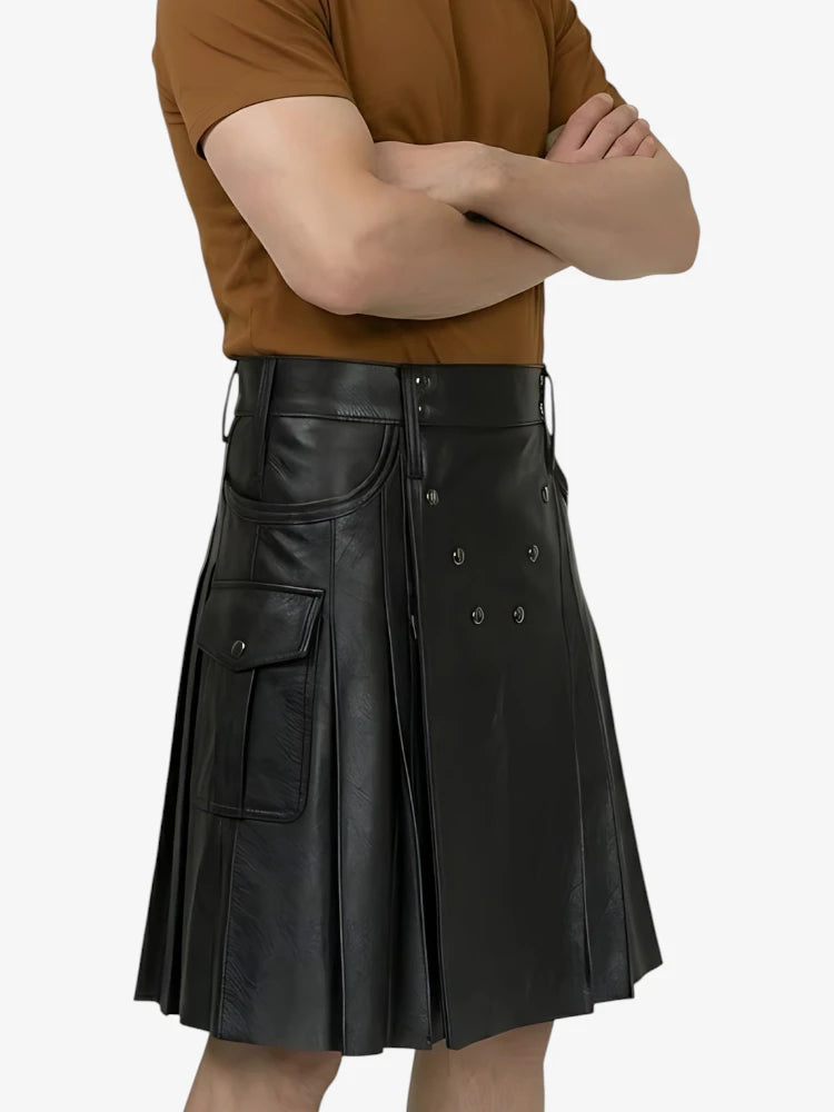 Kilt de cuero negro elegante hecho a medida