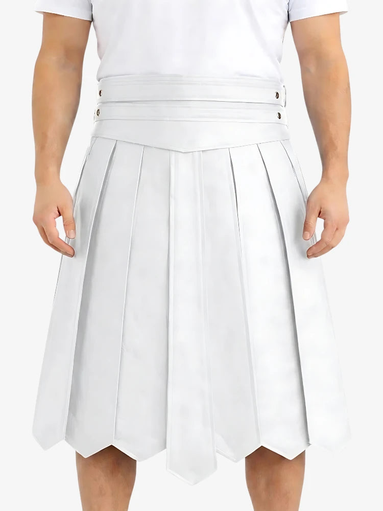 Kilt de cuero guerrero blanco elegante hecho a medida
