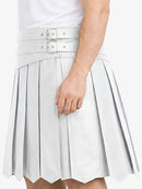 White pleated skirt with belt on a white background