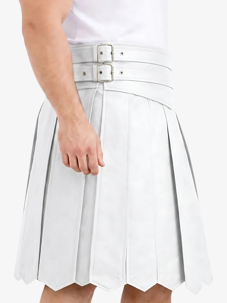Kilt de cuero guerrero blanco elegante hecho a medida