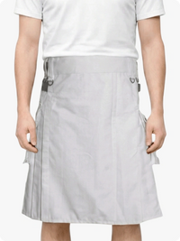 White Utility Kilt With Leather Straps