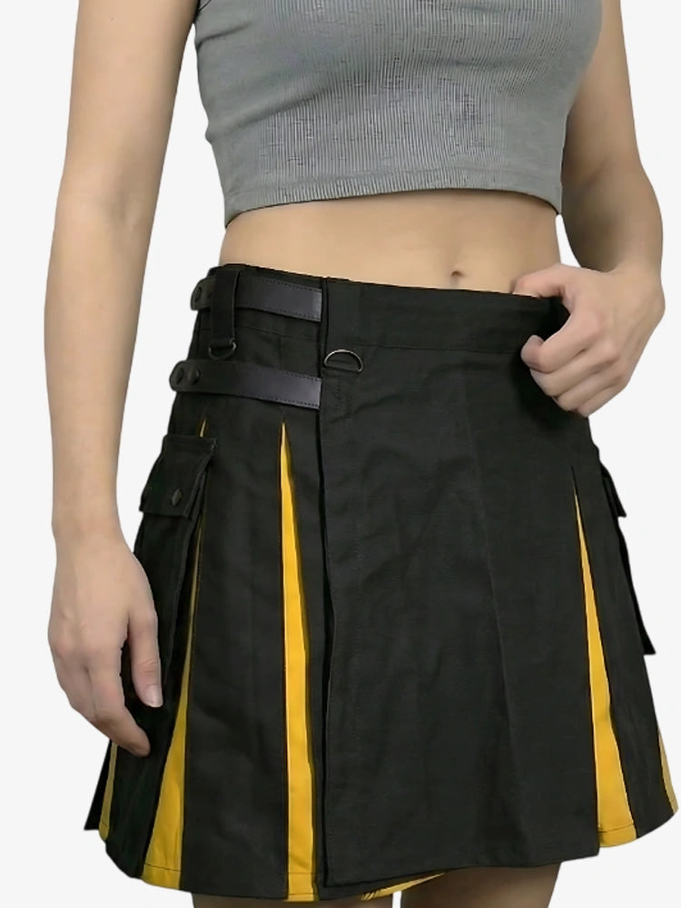 Kilt Híbrido Negro y Amarillo para Mujer Hecho a Medida