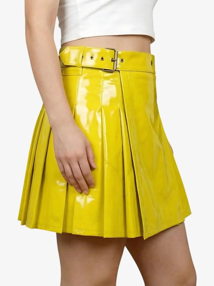 Kilt de Cuero Amarillo Hecho a Medida para Mujer