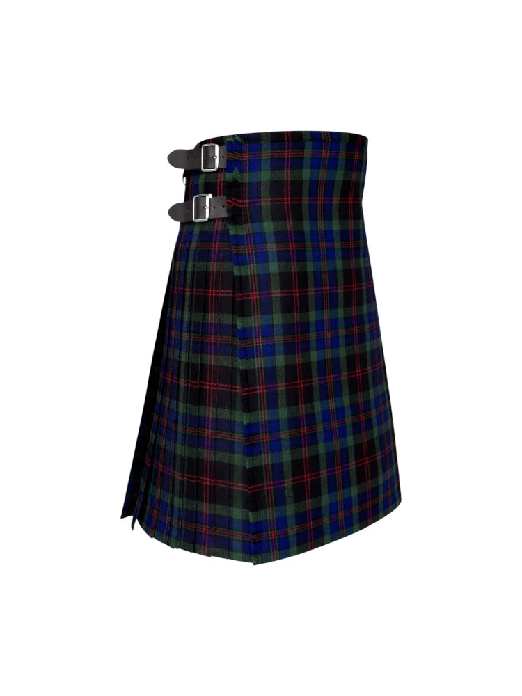 Plaid kilt with silver buckles on a white background