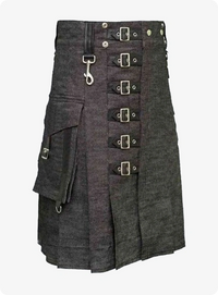 Custom Made Dark Brown Denim Kilt