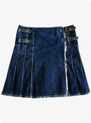 Dark Blue Women Denim Pleated Kilt