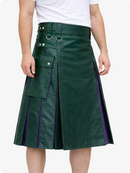 Dark Green leather kilt with purple accents on a white background