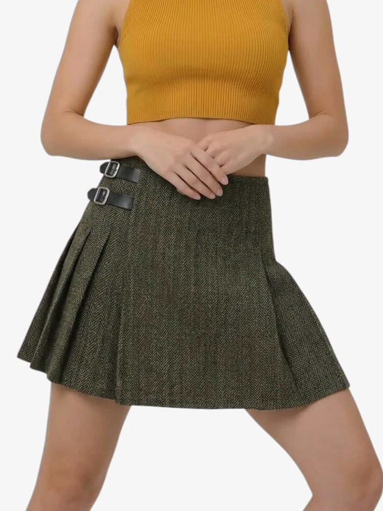 Kilt de Tweed Verde Oliva Oscuro para Mujer