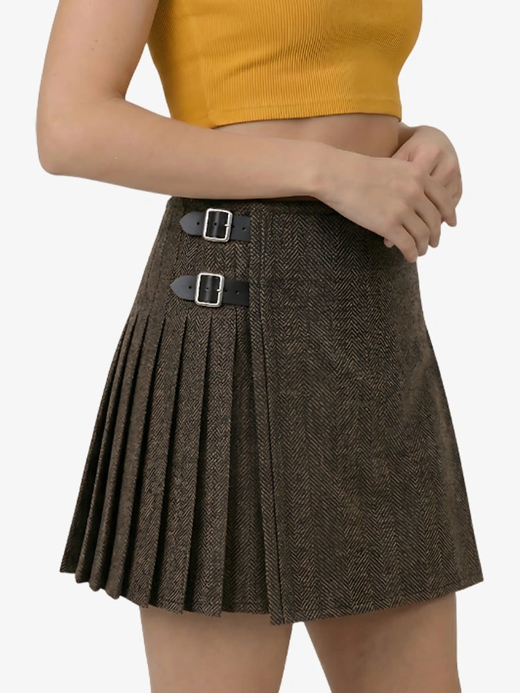 Kilt de Tweed Verde Oliva Oscuro para Mujer